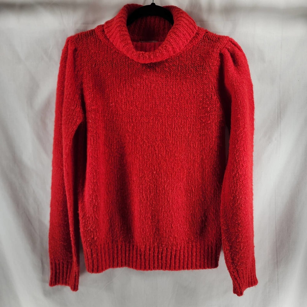 Vintage Lady Roi Size Small 36 Red Aryclic Wool Blend Turtle Neck Cable Sweater